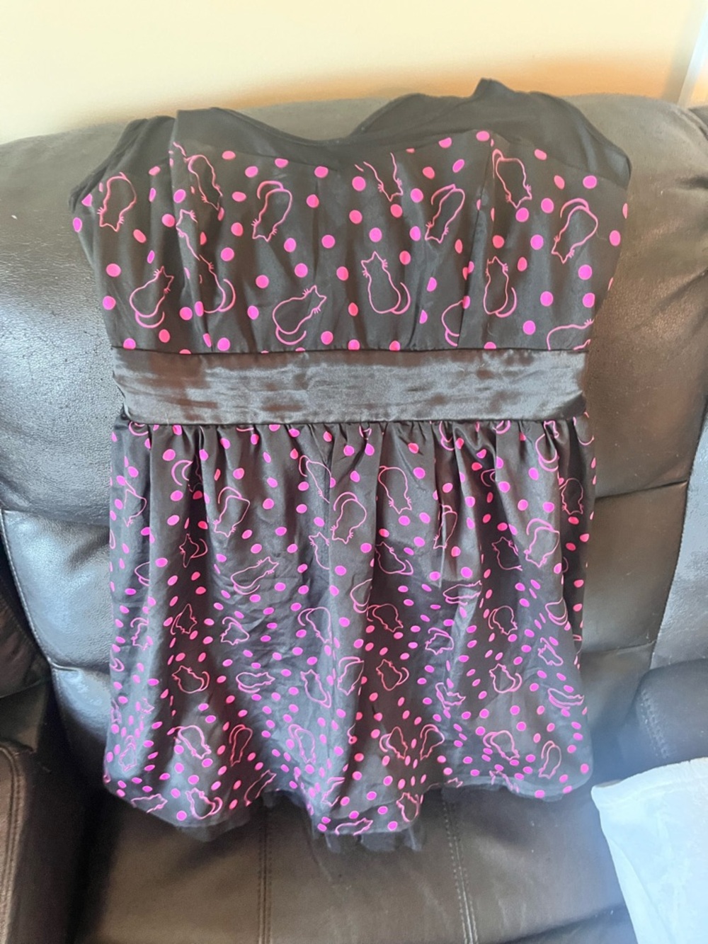 Black and Pink Cat Polka Dot Dress